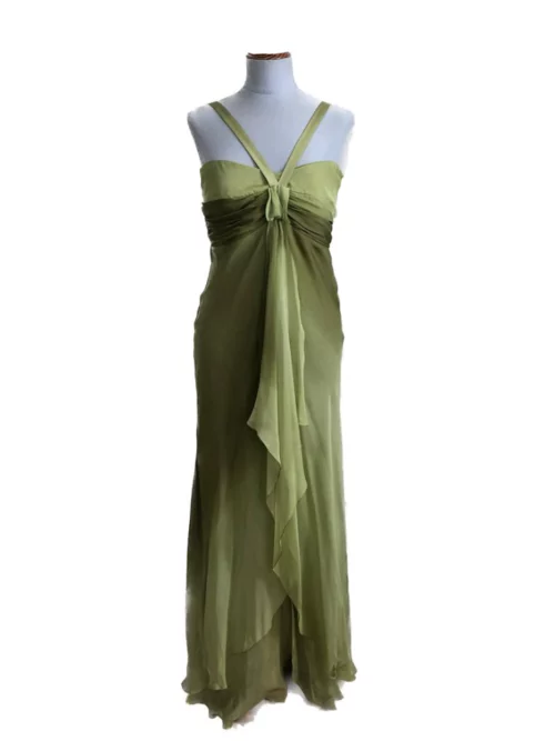 alquilar vestido largo verde vaporoso Roberto Verino